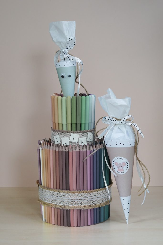 Stiftetorte zur Einschulung basteln + Mini Schultüte zur Einschulung selber machen