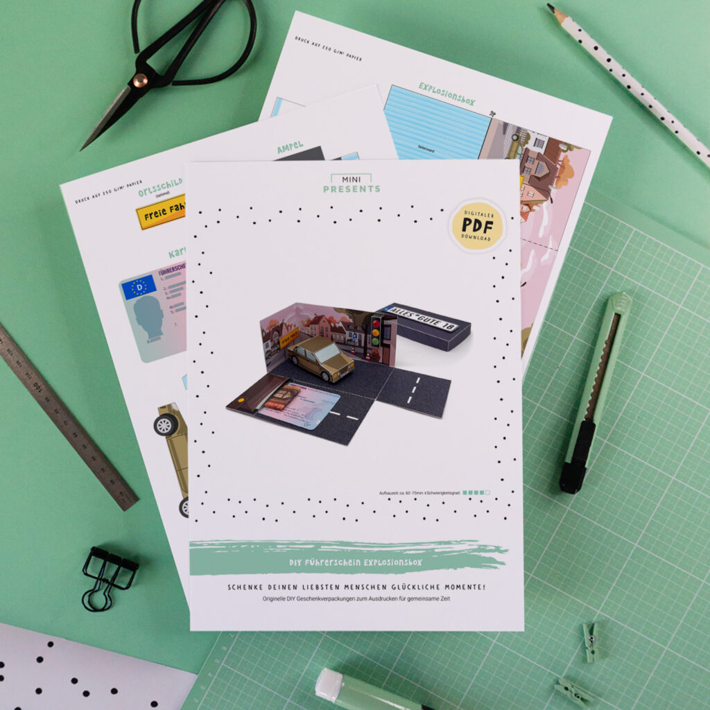 Geldgeschenk Führerschein Explosionsbox Bastelanleitung