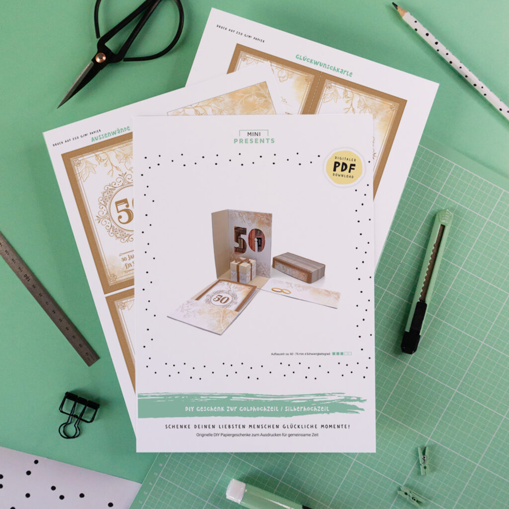 Bastelanleitung Geschenk Goldhochzeit basteln