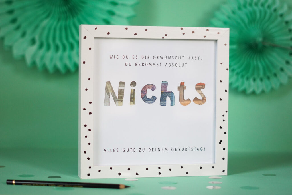 Nichts Geldgeschenk im Bilderrahmen