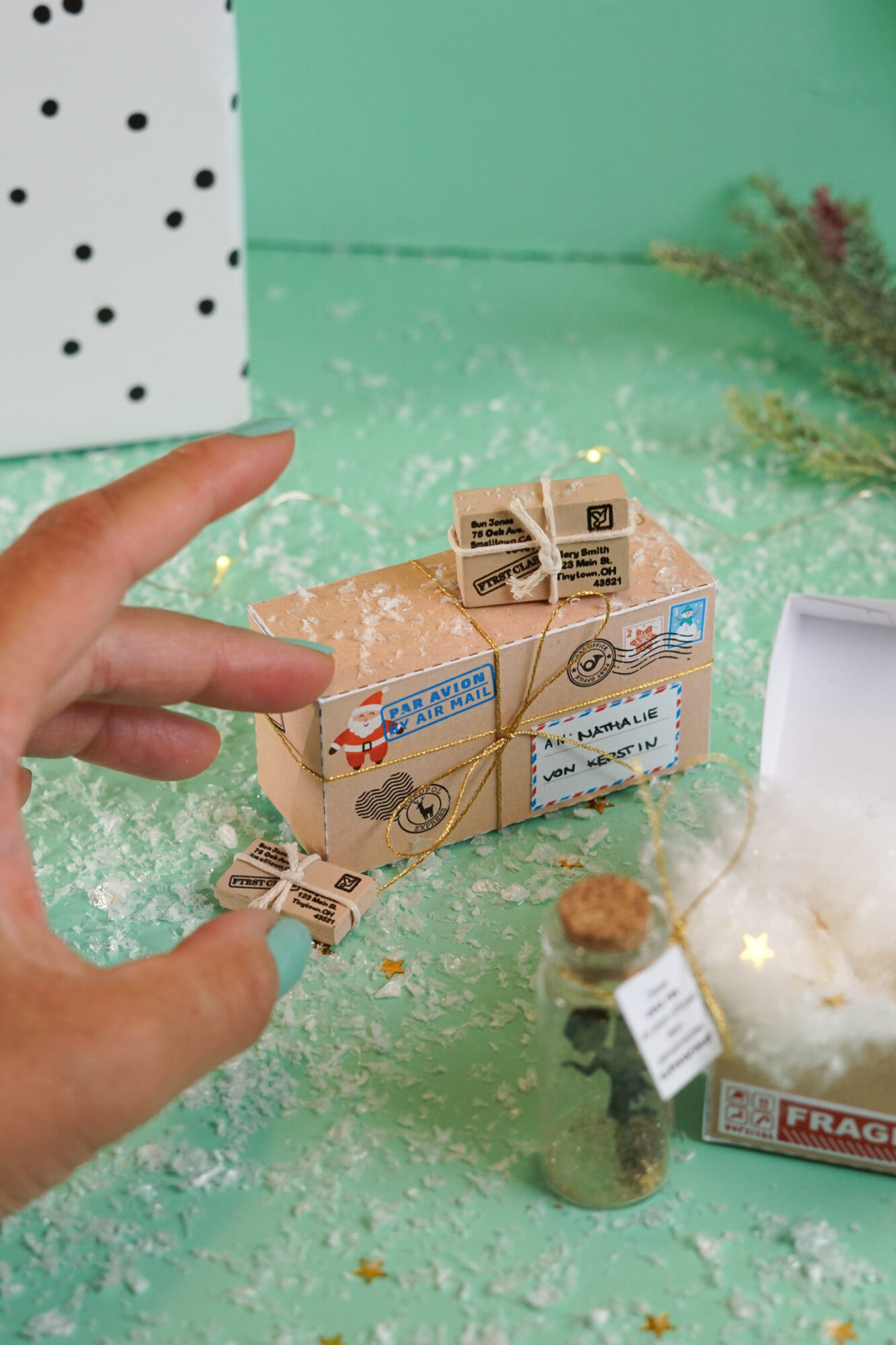 Fertiges Fee Reagenzglas Wichtelgeschenk in Paketbox mit Anhänger persönlicher Glücksbringer