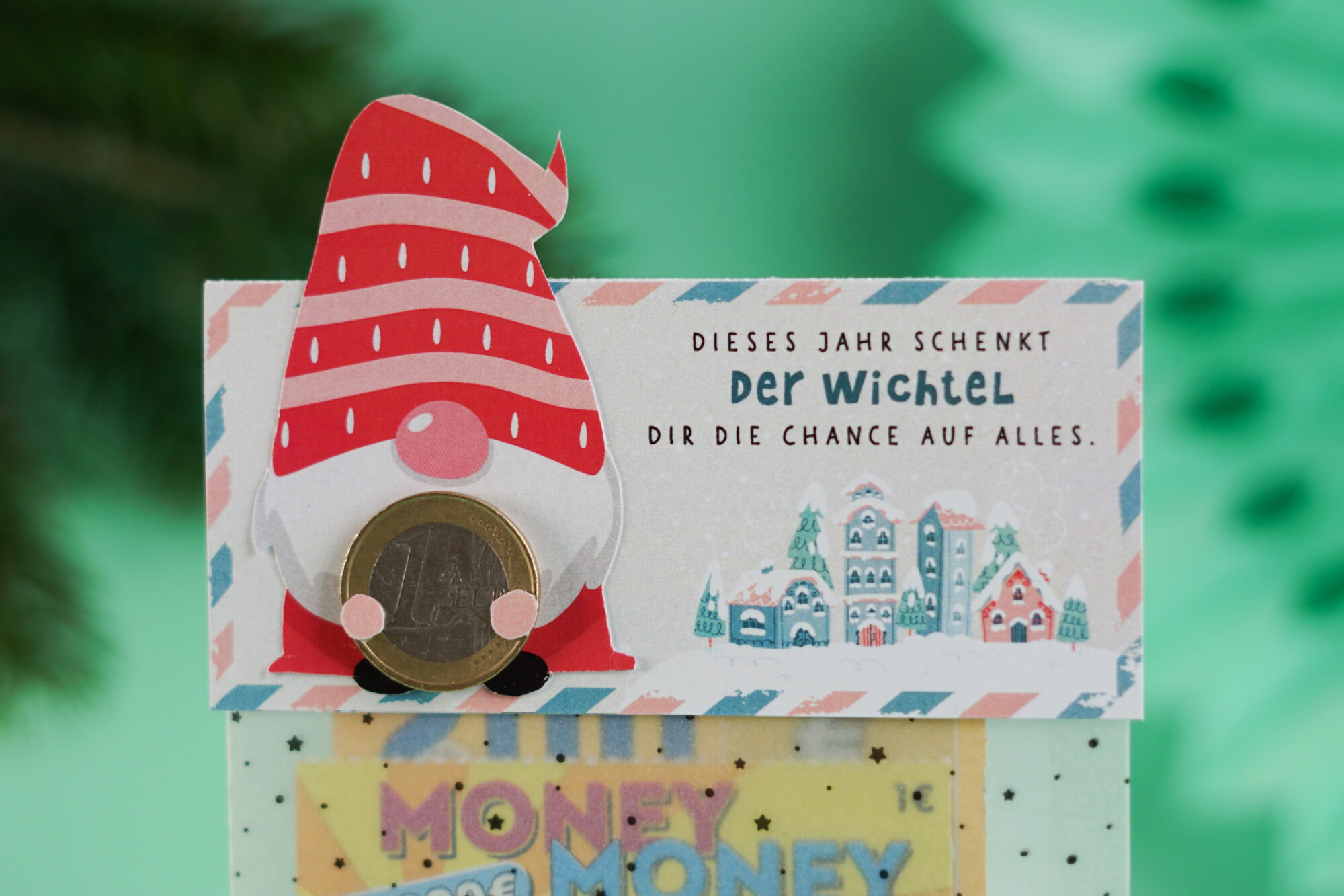 Druckvorlage Wichtelgeschenk Rubbellos ausgedruckt auf Karton und Transparentpapier