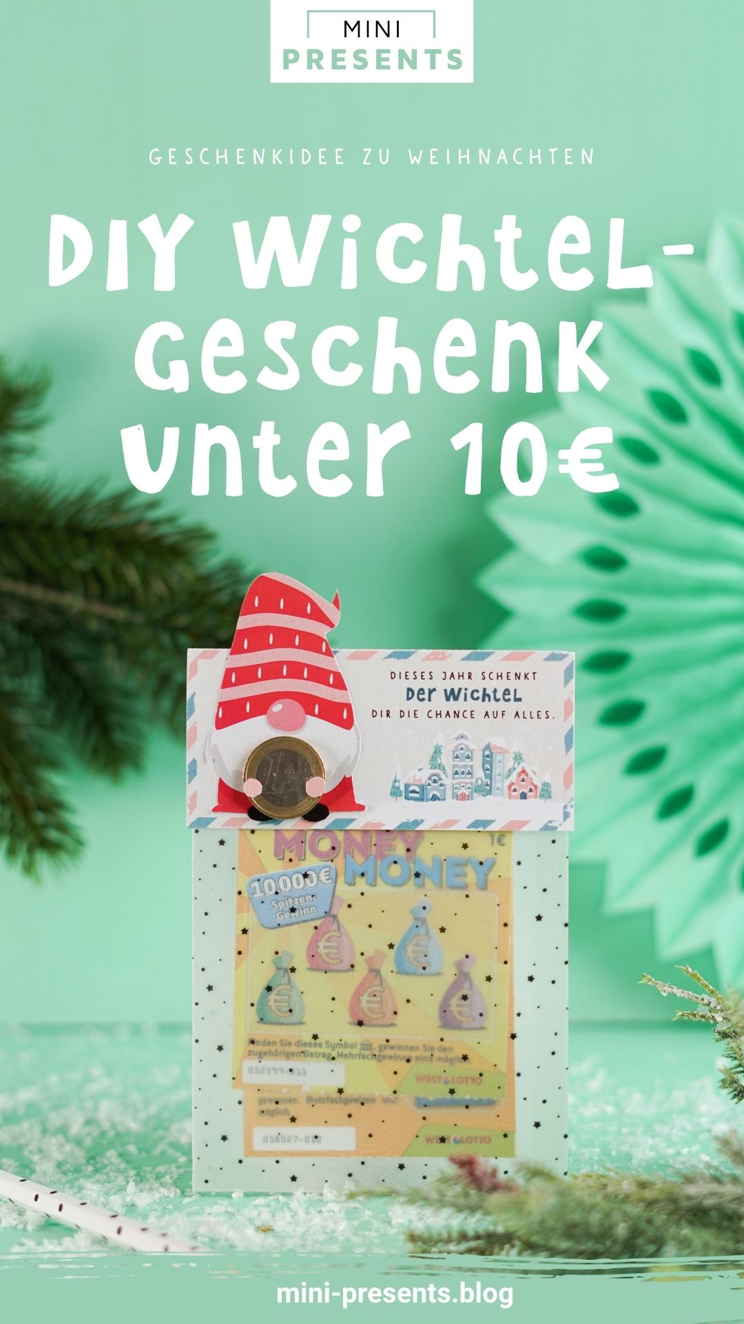 Wichtelgeschenk unter 10 € basteln mit Rubbellos in Transparentpapier und Wichtel-Etikett zum Ausdrucken