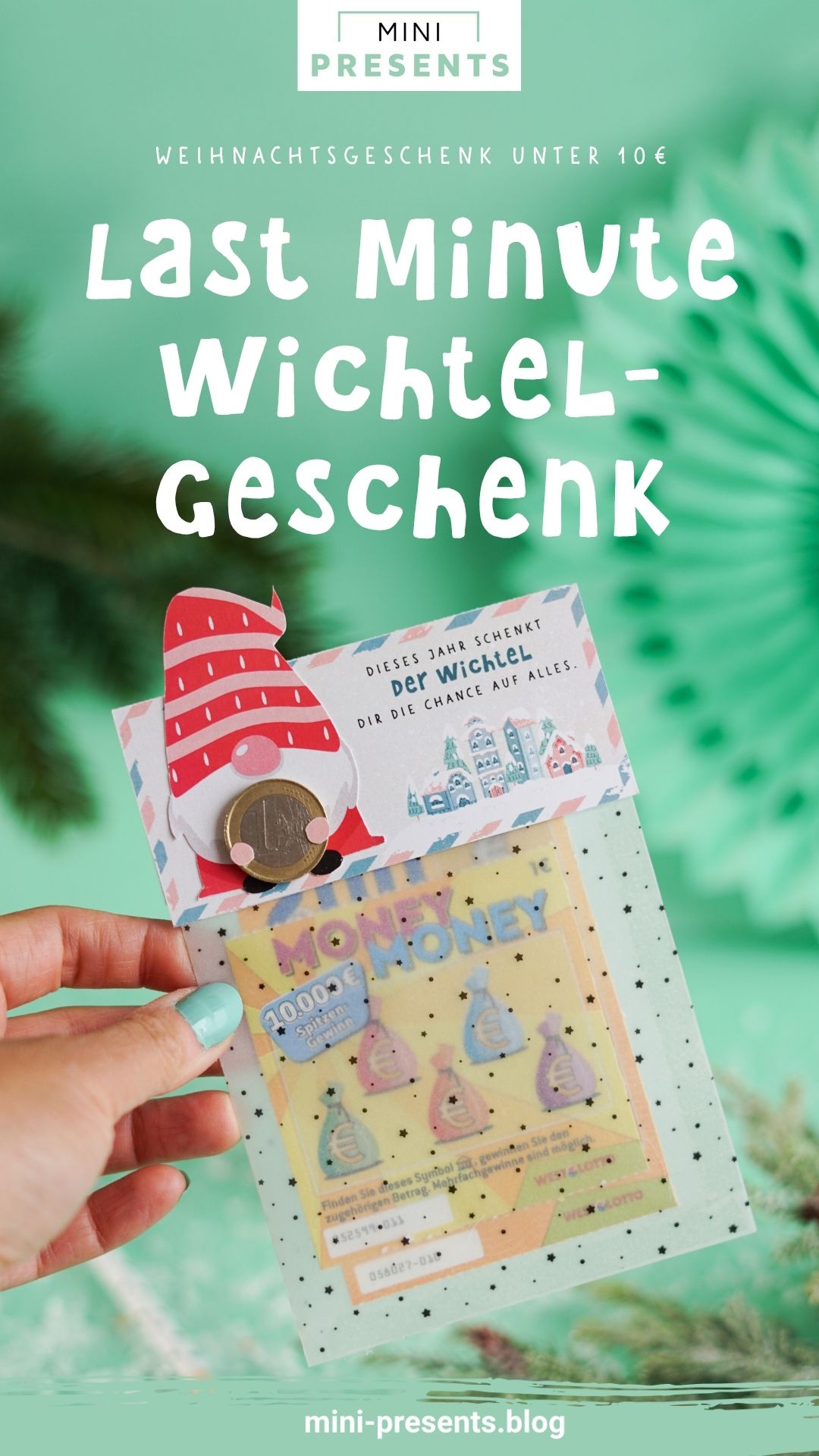 Wichtelgeschenk basteln mit Rubbellos in Transparentpapier und Wichtel-Etikett zum Ausdrucken